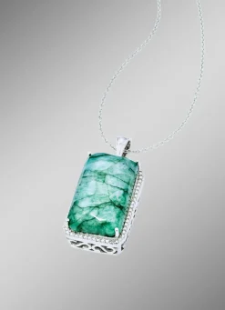 Anhänger mit natürlichem Smaragd und Ankerkette