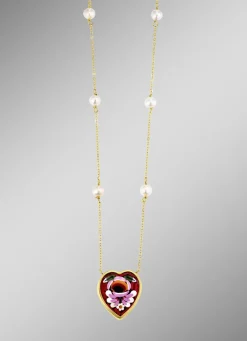 Anker-Halskette mit Süßwasser-Zuchtperlen und Mosaikglas