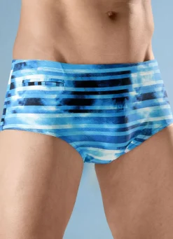 Badehose in höherer Slipform mit Streifendessin