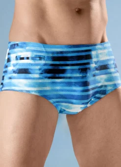 Badehose in höherer Slipform mit Streifendessin
