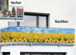 Balkonsichtschutz mit Sonnenblumen-Motiv