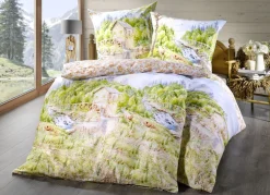 Beidseitig bedruckte Bettwäsche-Garnitur mit Landschaftsmotiv