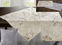 Bestickte Tisch- und Raumdekoration mit Gräser- und Blätter-Dessin