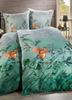 Bettwäsche-Garnitur mit Eichhörnchen-Motiv