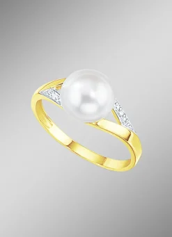 Bezaubernder Damenring mit Brillanten und Süßwasser-Zuchtperle