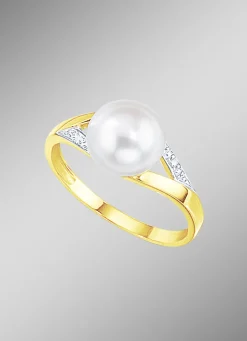 Bezaubernder Damenring mit Brillanten und Süßwasser-Zuchtperle