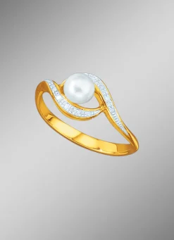 Bicolor-Damenring mit Süßwasser-Zuchtperle
