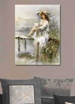 Bild Nachdenkliche Frau an einem Idyllischen See vom Künstler Willem Haenraets