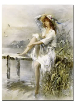 Bild Nachdenkliche Frau an einem Idyllischen See vom Künstler Willem Haenraets