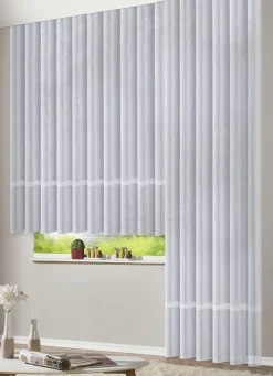 Blumenfenster-Store mit eingewebten Glanzstreifen