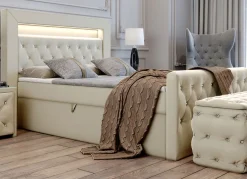 Boxspringbett mit LED-Beleuchtung und Topper