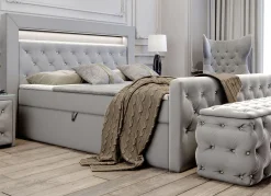 Boxspringbett mit LED-Beleuchtung und Topper