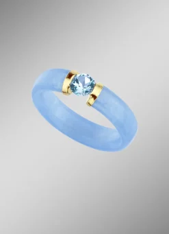 Damenring aus blauer Jade und Blautopas