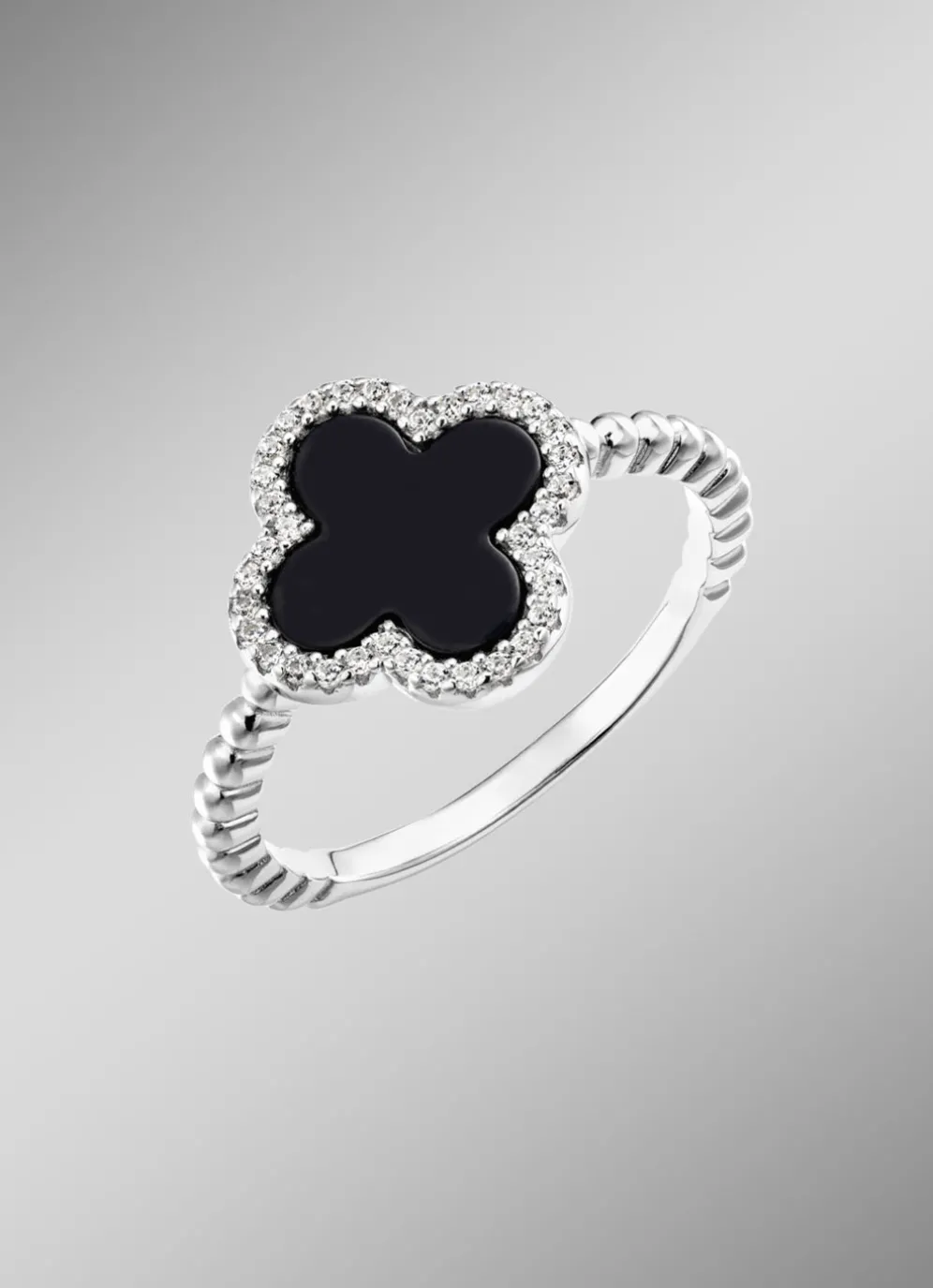 Damenring aus Silber mit Onyx und Zirkonia