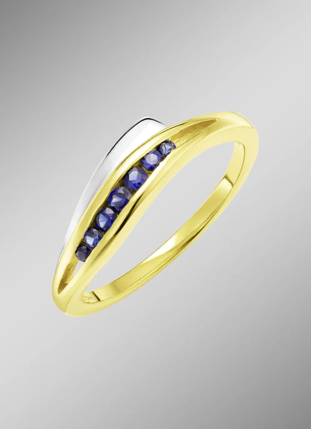 Damenring in Bicolor mit synth. Safir