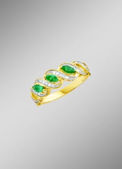 Damenring mit Diamanten und Smaragde