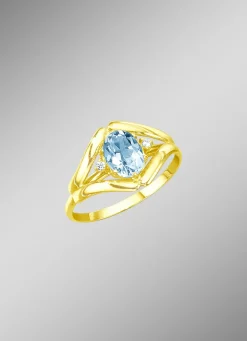 Damenring mit echt Blautopas und synth. Zirkonia