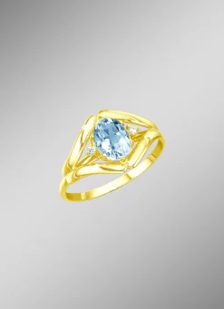 Damenring mit echt Blautopas und synth. Zirkonia