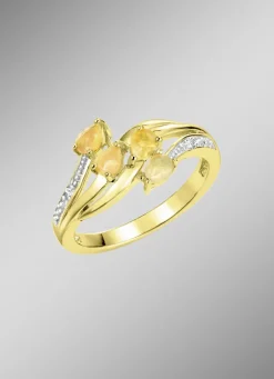 Damenring mit echt Feueropal und 2 Diamanten