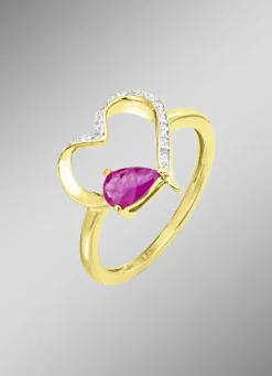 Damenring mit echt Rubin im herzförmigen Ringkopf