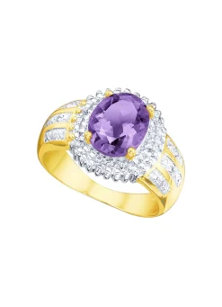 Damenring mit echtem Amethyst und Diamanten
