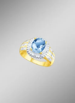 Damenring mit echtem Blautopas und Diamanten