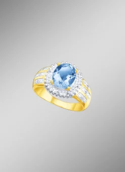 Damenring mit echtem Blautopas und Diamanten