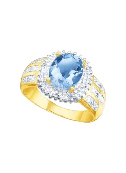 Damenring mit echtem Blautopas und Diamanten