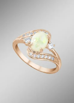 Damenring mit echtem Opal und synth. Zirkonia