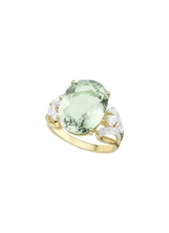 Damenring mit grünem Amethyst, Weißtopas und Diamanten