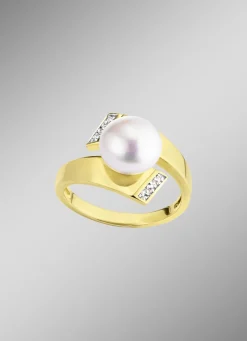 Damenring mit Süsswasser-Zuchtperlen und synth. Zirkonia