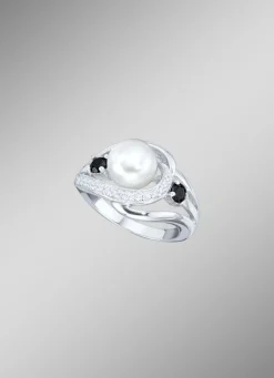 Damenring mit synthetischen Zirkonia und Süßwassser-Zuchtperle