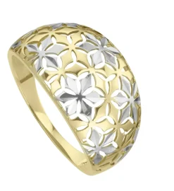 Durchbrochener Damenring in Bicolor im Blumen-Deign