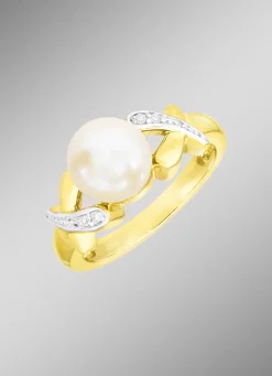 Edler Damenring mit Diamanten und Akoya-Perle