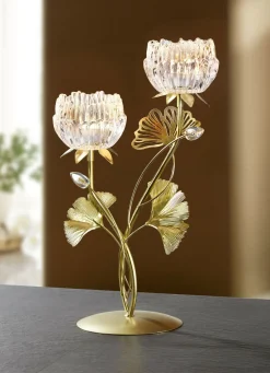 Eleganter Teelichthalter aus Metall und Glas