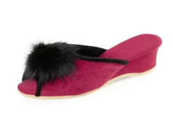 ELENA EDEN, schicke Damen-Pantoletten, Weite G, mit Kunstfellpompon