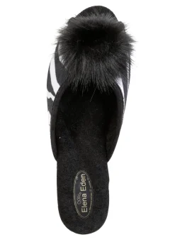 ELENA EDEN, schicke Damen-Pantoletten, Weite G, mit Kunstfellpompon