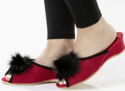 ELENA EDEN, schicke Damen-Pantoletten, Weite G, mit Kunstfellpompon