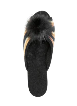 ELENA EDEN, schicke Damen-Pantoletten, Weite G, mit Kunstfellpompon