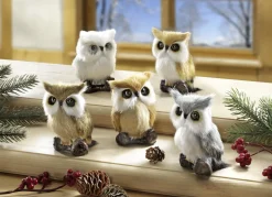 Eulen mit Kunstfell, 5er-Set