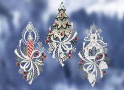 Fensterbild, 3er-Set, aus echter Plauener Spitze