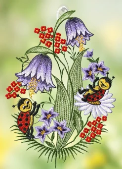 Fensterbild Marienkäfer aus Plauener Spitze