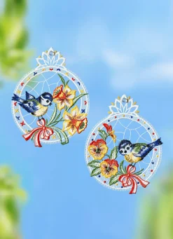 Fensterbilder aus Plauener Spitze im 2er-Set