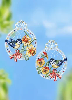 Fensterbilder aus Plauener Spitze im 2er-Set