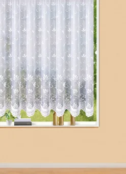 Filigraner Blumenfenster-Store mit gebogten Abschlüssen