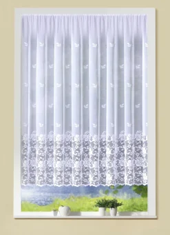 Filigraner Blumenfenster-Store mit Automatikfaltenband 1:3