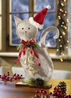 Filzkatze auf Holzsockel