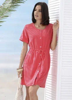 Frottier-Kleid mit durchgehender Knopfleiste