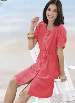 Frottier-Kleid mit durchgehender Knopfleiste