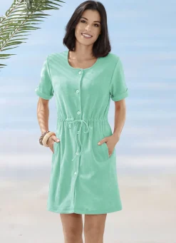 Frottier-Kleid mit durchgehender Knopfleiste